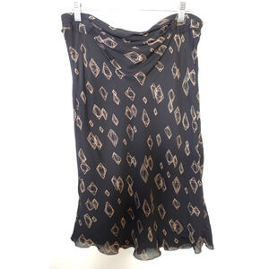 Vintage Y2K Skirt Medium Black Tan Silk Diamond Printed Asymmetric Flowy Fairy